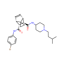 CC(C)CCN1CCC(NC(=O)[C@H]2[C@H](C(=O)Nc3ccc(Br)cc3)[C@@H]3C=C[C@H]2C32CC2)CC1 ZINC000222857760