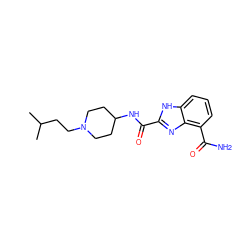 CC(C)CCN1CCC(NC(=O)c2nc3c(C(N)=O)cccc3[nH]2)CC1 ZINC001772599673