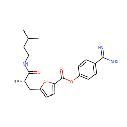 CC(C)CCNC(=O)[C@@H](C)Cc1ccc(C(=O)Oc2ccc(C(=N)N)cc2)o1 ZINC000145975389