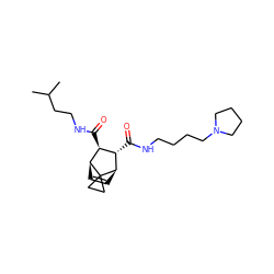 CC(C)CCNC(=O)[C@@H]1[C@@H]2C=C[C@H]([C@H]1C(=O)NCCCCN1CCCC1)C21CC1 ZINC000168511471