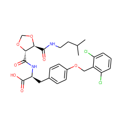 CC(C)CCNC(=O)[C@@H]1OCO[C@H]1C(=O)N[C@@H](Cc1ccc(OCc2c(Cl)cccc2Cl)cc1)C(=O)O ZINC000058583811