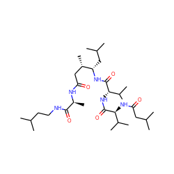 CC(C)CCNC(=O)[C@H](C)NC(=O)C[C@H](C)[C@H](CC(C)C)NC(=O)[C@@H](NC(=O)[C@@H](NC(=O)CC(C)C)C(C)C)C(C)C ZINC000299866037