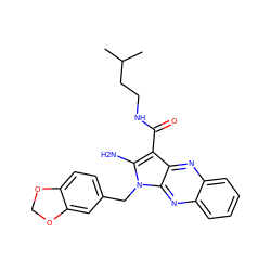 CC(C)CCNC(=O)c1c(N)n(Cc2ccc3c(c2)OCO3)c2nc3ccccc3nc12 ZINC000002264753