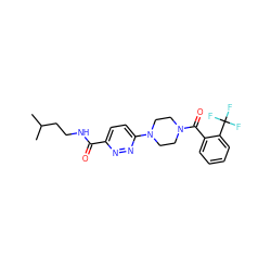 CC(C)CCNC(=O)c1ccc(N2CCN(C(=O)c3ccccc3C(F)(F)F)CC2)nn1 ZINC000028655305