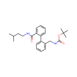 CC(C)CCNC(=O)c1ccccc1-c1ccccc1CNC(=O)OC(C)(C)C ZINC000013493161