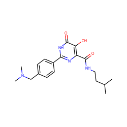 CC(C)CCNC(=O)c1nc(-c2ccc(CN(C)C)cc2)[nH]c(=O)c1O ZINC000473083479