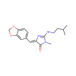 CC(C)CCNC1=N/C(=C\c2ccc3c(c2)OCO3)C(=O)N1C ZINC000072107482