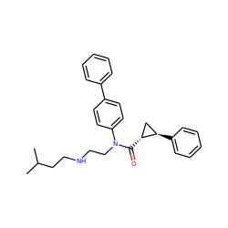 CC(C)CCNCCN(C(=O)[C@@H]1C[C@H]1c1ccccc1)c1ccc(-c2ccccc2)cc1 ZINC000299869249