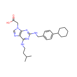 CC(C)CCNc1nc(NCc2ccc(C3CCCCC3)cc2)nc2c1ncn2CC(=O)O ZINC000066074482