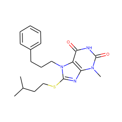 CC(C)CCSc1nc2c(c(=O)[nH]c(=O)n2C)n1CCCc1ccccc1 ZINC000000626289