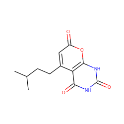 CC(C)CCc1cc(=O)oc2[nH]c(=O)[nH]c(=O)c12 ZINC000034603946