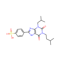 CC(C)CCn1c(=O)c2[nH]c(-c3ccc(S(=O)(=O)O)cc3)nc2n(CC(C)C)c1=O ZINC000028236274