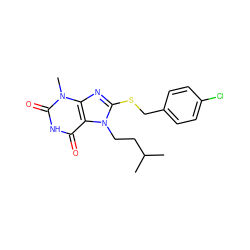 CC(C)CCn1c(SCc2ccc(Cl)cc2)nc2c1c(=O)[nH]c(=O)n2C ZINC000001247821