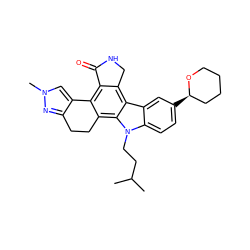 CC(C)CCn1c2ccc([C@@H]3CCCCO3)cc2c2c3c(c4c(c21)CCc1nn(C)cc1-4)C(=O)NC3 ZINC000049045649