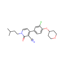 CC(C)CCn1ccc(-c2ccc(OC3CCOCC3)c(Cl)c2)c(C#N)c1=O ZINC000043198143