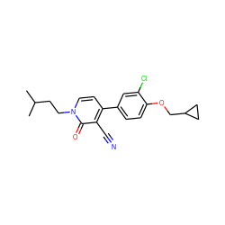 CC(C)CCn1ccc(-c2ccc(OCC3CC3)c(Cl)c2)c(C#N)c1=O ZINC000084669586