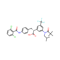 CC(C)CN(C(=O)C(C)(C)C)c1cc([C@@H](Cc2ccc(NC(=O)c3c(Cl)cccc3Cl)cc2)C(=O)O)cc(C(F)(F)F)c1 ZINC000028335069