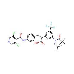 CC(C)CN(C(=O)C(C)(C)C)c1cc([C@@H](Cc2ccc(NC(=O)c3c(Cl)cncc3Cl)cc2)C(=O)O)cc(C(F)(F)F)c1 ZINC000028352999