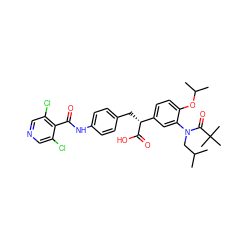 CC(C)CN(C(=O)C(C)(C)C)c1cc([C@@H](Cc2ccc(NC(=O)c3c(Cl)cncc3Cl)cc2)C(=O)O)ccc1OC(C)C ZINC000028337964