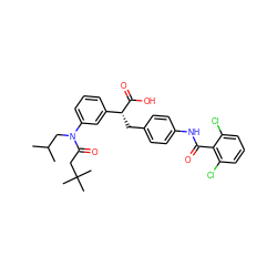 CC(C)CN(C(=O)CC(C)(C)C)c1cccc([C@@H](Cc2ccc(NC(=O)c3c(Cl)cccc3Cl)cc2)C(=O)O)c1 ZINC000028348320