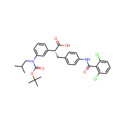 CC(C)CN(C(=O)OC(C)(C)C)c1cccc([C@@H](Cc2ccc(NC(=O)c3c(Cl)cccc3Cl)cc2)C(=O)O)c1 ZINC000028335041