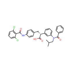 CC(C)CN(C(=O)c1ccccc1)c1cccc([C@@H](Cc2ccc(NC(=O)c3c(Cl)cccc3Cl)cc2)C(=O)O)c1 ZINC000028352453