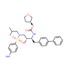 CC(C)CN(C[C@@H](O)[C@H](Cc1ccc(-c2ccccc2)cc1)NC(=O)O[C@H]1CCOC1)S(=O)(=O)c1ccc(N)cc1 ZINC000073389081