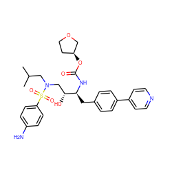 CC(C)CN(C[C@@H](O)[C@H](Cc1ccc(-c2ccncc2)cc1)NC(=O)O[C@H]1CCOC1)S(=O)(=O)c1ccc(N)cc1 ZINC000073296524