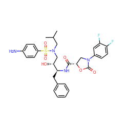 CC(C)CN(C[C@@H](O)[C@H](Cc1ccccc1)NC(=O)[C@@H]1CN(c2ccc(F)c(F)c2)C(=O)O1)S(=O)(=O)c1ccc(N)cc1 ZINC000014951377