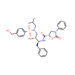 CC(C)CN(C[C@@H](O)[C@H](Cc1ccccc1)NC(=O)[C@@H]1CN(c2ccccc2)C(=O)O1)S(=O)(=O)c1ccc(CO)cc1 ZINC000064448558