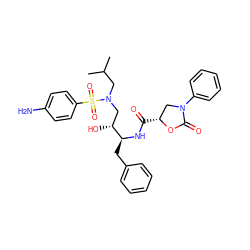 CC(C)CN(C[C@@H](O)[C@H](Cc1ccccc1)NC(=O)[C@@H]1CN(c2ccccc2)C(=O)O1)S(=O)(=O)c1ccc(N)cc1 ZINC000014951348