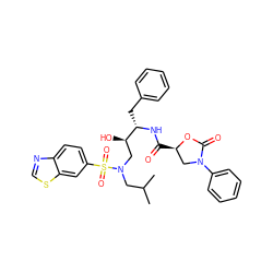 CC(C)CN(C[C@@H](O)[C@H](Cc1ccccc1)NC(=O)[C@@H]1CN(c2ccccc2)C(=O)O1)S(=O)(=O)c1ccc2ncsc2c1 ZINC000064446808