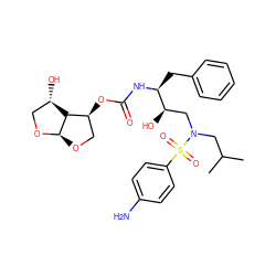 CC(C)CN(C[C@@H](O)[C@H](Cc1ccccc1)NC(=O)O[C@H]1CO[C@H]2OC[C@H](O)[C@@H]12)S(=O)(=O)c1ccc(N)cc1 ZINC000084706990