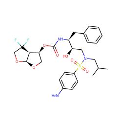 CC(C)CN(C[C@@H](O)[C@H](Cc1ccccc1)NC(=O)O[C@H]1CO[C@H]2OCC(F)(F)[C@H]21)S(=O)(=O)c1ccc(N)cc1 ZINC000224699399