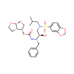 CC(C)CN(C[C@@H](O)[C@H](Cc1ccccc1)NC(=O)O[C@H]1CO[C@H]2OCC[C@@H]12)S(=O)(=O)c1ccc2c(c1)OCO2 ZINC000003935926