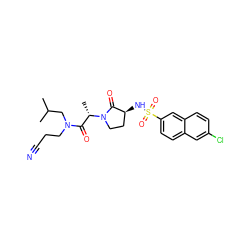 CC(C)CN(CCC#N)C(=O)[C@H](C)N1CC[C@H](NS(=O)(=O)c2ccc3cc(Cl)ccc3c2)C1=O ZINC000014949952