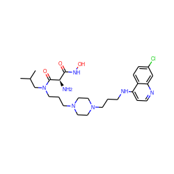 CC(C)CN(CCCN1CCN(CCCNc2ccnc3cc(Cl)ccc23)CC1)C(=O)[C@H](N)C(=O)NO ZINC000022445469