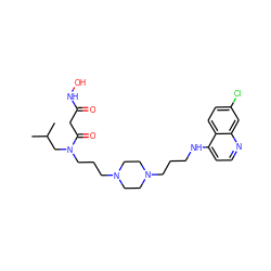 CC(C)CN(CCCN1CCN(CCCNc2ccnc3cc(Cl)ccc23)CC1)C(=O)CC(=O)NO ZINC000022445464