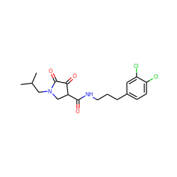 CC(C)CN1CC(C(=O)NCCCc2ccc(Cl)c(Cl)c2)C(=O)C1=O ZINC000141948216