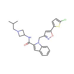 CC(C)CN1CC(NC(=O)c2cc3ccccc3n2Cc2cc(-c3ccc(Cl)s3)on2)C1 ZINC000014959691