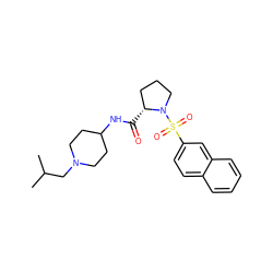 CC(C)CN1CCC(NC(=O)[C@@H]2CCCN2S(=O)(=O)c2ccc3ccccc3c2)CC1 ZINC000028895356