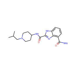 CC(C)CN1CCC(NC(=O)c2nc3c(C(N)=O)cccc3[nH]2)CC1 ZINC001772589246