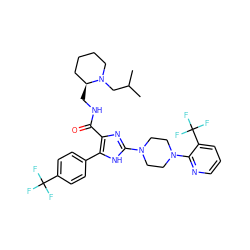 CC(C)CN1CCCC[C@@H]1CNC(=O)c1nc(N2CCN(c3ncccc3C(F)(F)F)CC2)[nH]c1-c1ccc(C(F)(F)F)cc1 ZINC000028953859