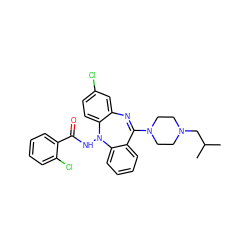 CC(C)CN1CCN(C2=Nc3cc(Cl)ccc3N(NC(=O)c3ccccc3Cl)c3ccccc32)CC1 ZINC000036188212