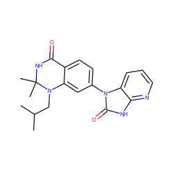 CC(C)CN1c2cc(-n3c(=O)[nH]c4ncccc43)ccc2C(=O)NC1(C)C ZINC000653850804