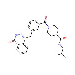 CC(C)CNC(=O)C1CCN(C(=O)c2cccc(Cc3n[nH]c(=O)c4ccccc34)c2)CC1 ZINC000028568667