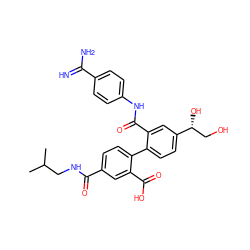 CC(C)CNC(=O)c1ccc(-c2ccc([C@H](O)CO)cc2C(=O)Nc2ccc(C(=N)N)cc2)c(C(=O)O)c1 ZINC000040424854