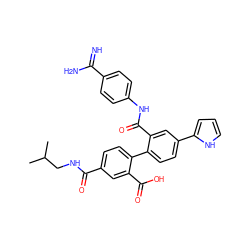 CC(C)CNC(=O)c1ccc(-c2ccc(-c3ccc[nH]3)cc2C(=O)Nc2ccc(C(=N)N)cc2)c(C(=O)O)c1 ZINC000040428757