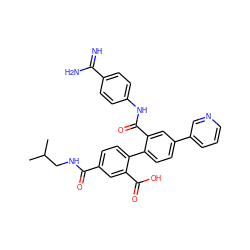 CC(C)CNC(=O)c1ccc(-c2ccc(-c3cccnc3)cc2C(=O)Nc2ccc(C(=N)N)cc2)c(C(=O)O)c1 ZINC000042835063