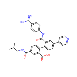 CC(C)CNC(=O)c1ccc(-c2ccc(-c3ccncc3)cc2C(=O)Nc2ccc(C(=N)N)cc2)c(C(=O)O)c1 ZINC000001911193